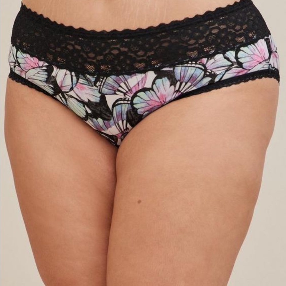 Torrid Lace-Trim Floral Hipster Panty - Black/Multi mid rise Size 2 NWT 742-747